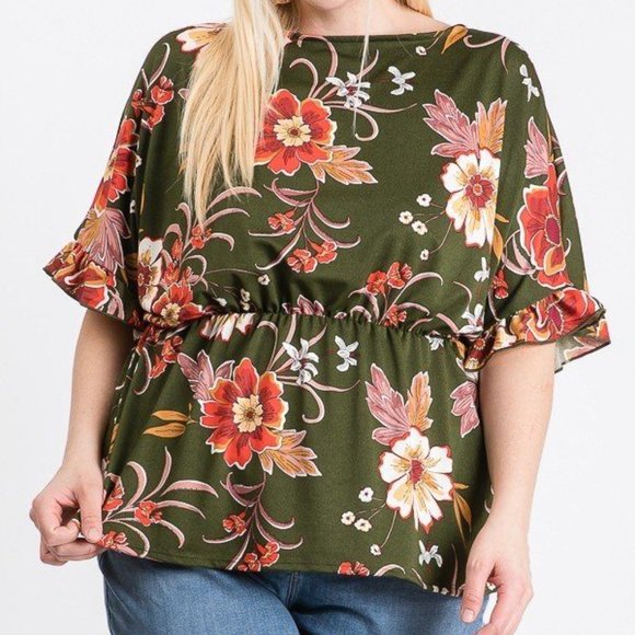 🎀Strap Neckline W Elastic Waistband Floral Top🎀 - Picture 2 of 3